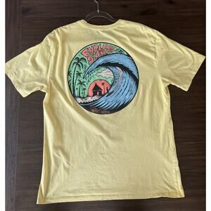 What The Fin Shirt Mens XL Yellow Endless Surf Graphic Tee Beach Surfing Cotton